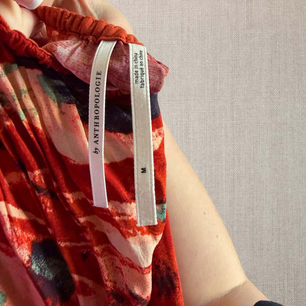 Anthropologie Red Tropical Print Deep V-Neck Tiered Maxi Dress tropical goddess - Picture 7 of 12